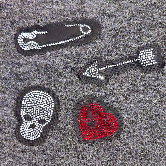 Zara Grey Cropped Rhinestone Skull, Heart, Arrow and Safety Pin - Picture 4 of 5